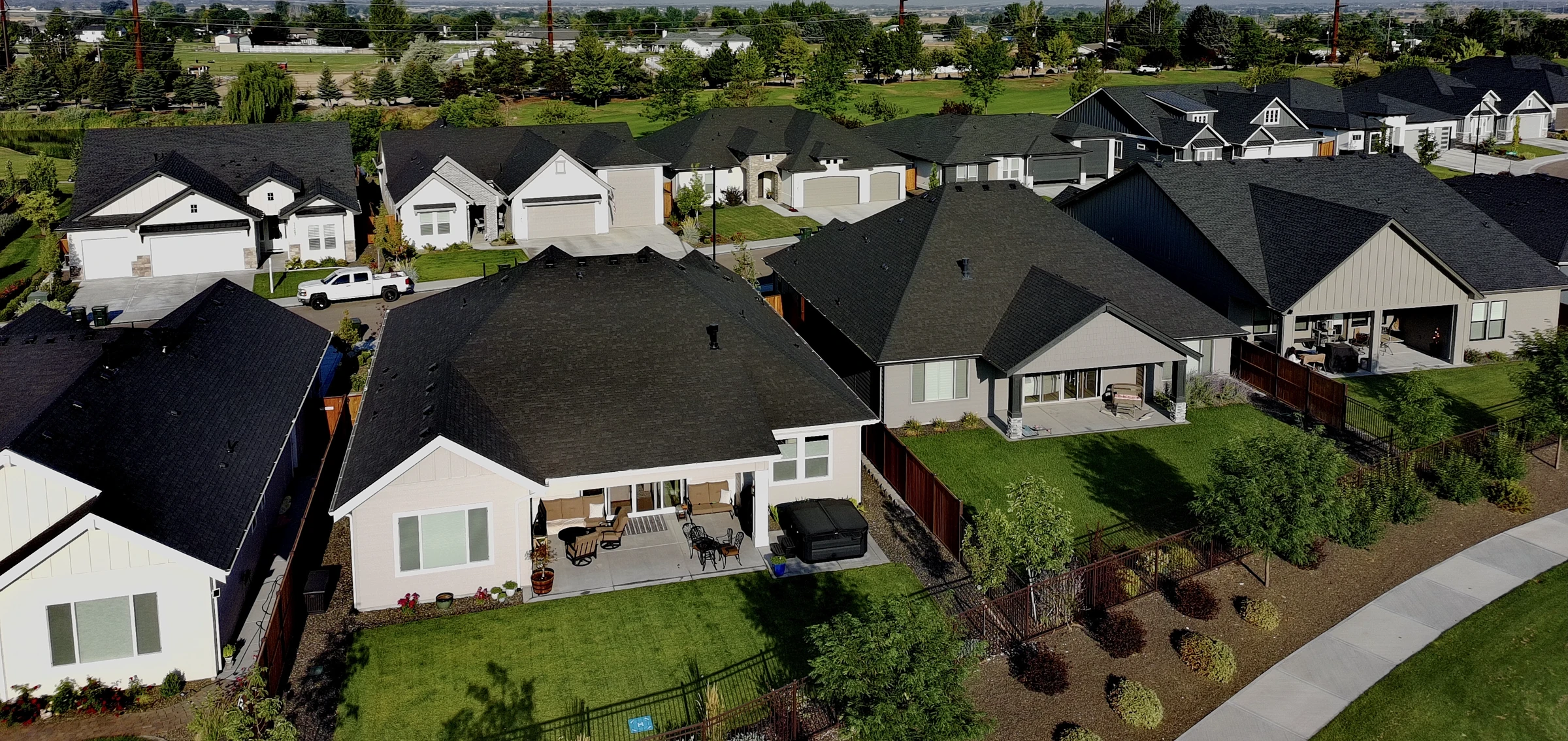 Aerial view of a Treasure Valley neighborhood in Ada and Canyon County